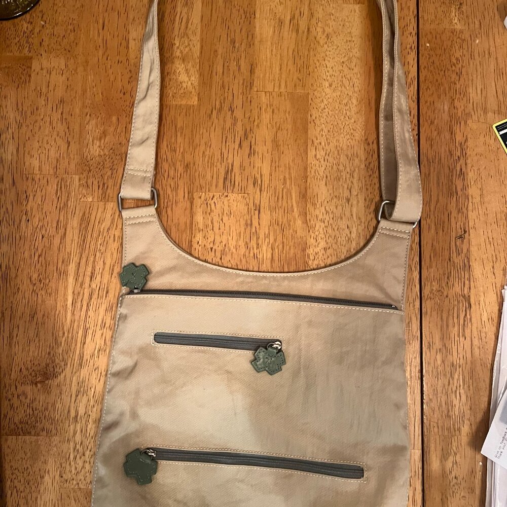 Nylon Light Tan with Green Accents Purse